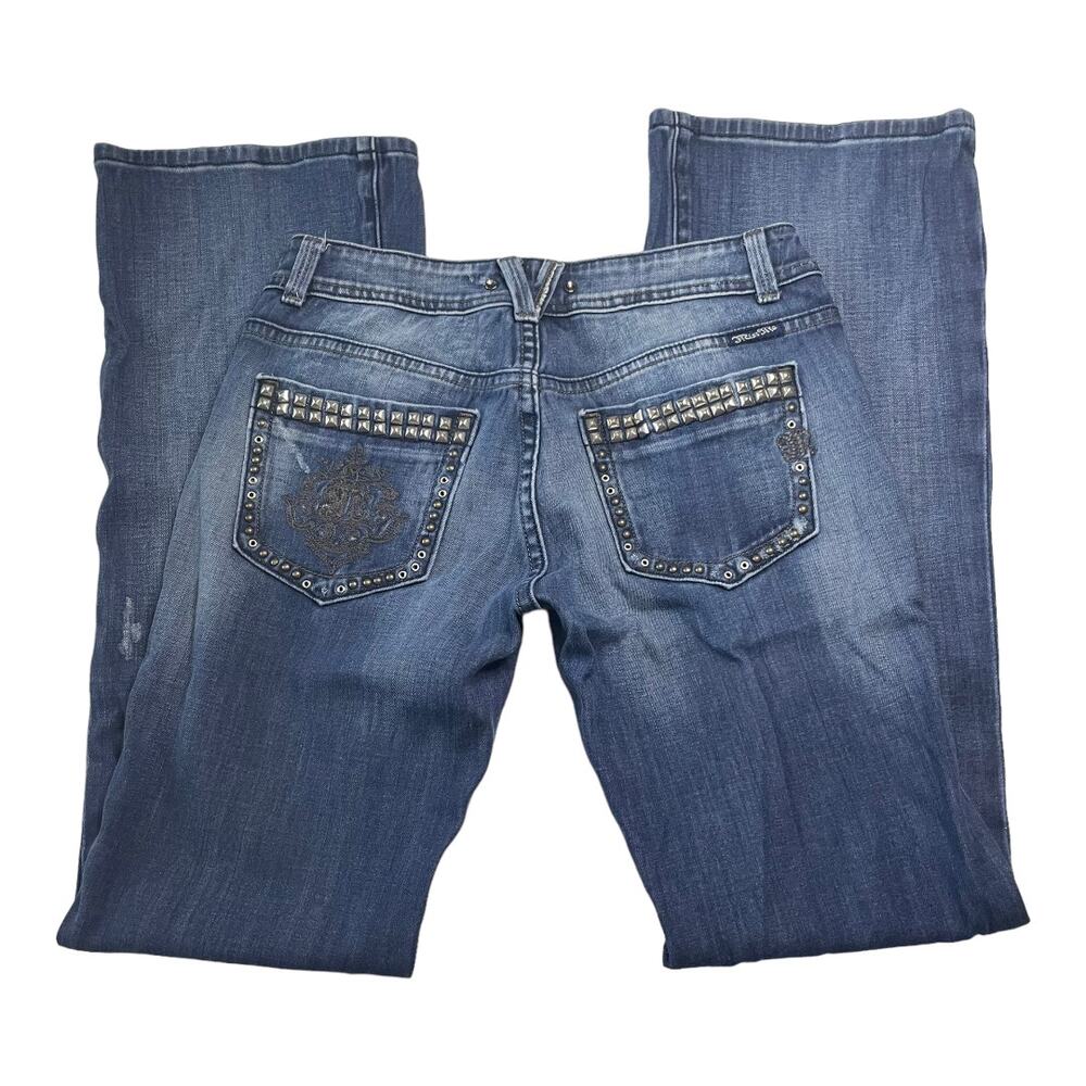 Miss Me Womens Jeans Size 27 Low Rise Boot Cut Distressed Studded Denim JP4511